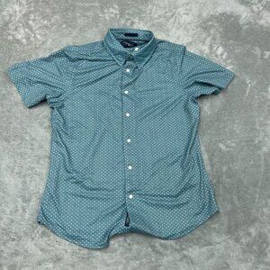 Jachs New York Mens Blue Button Down Short Sleeve Shirt Medium a0031